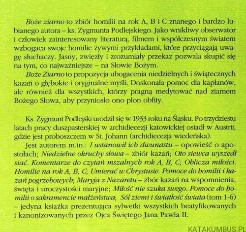 Boże ziarno. Homilie na rok A, B, C. ks. ZYGMUNT PODLEJSKI
