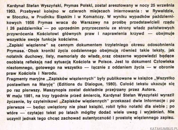 Zapiski więzienne. kard. STEFAN WYSZYŃSKI