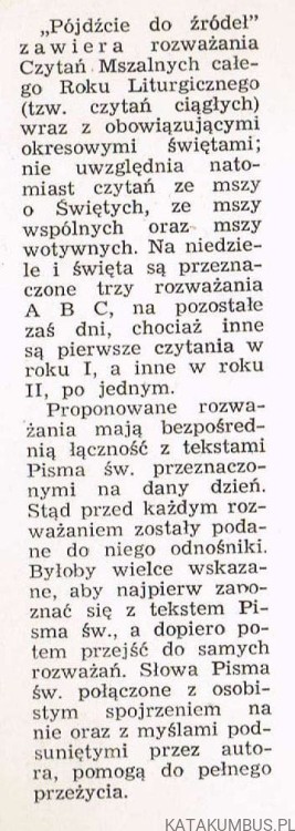 Pójdźcie do źródeł.  O. DOMINIK WIDER K.B