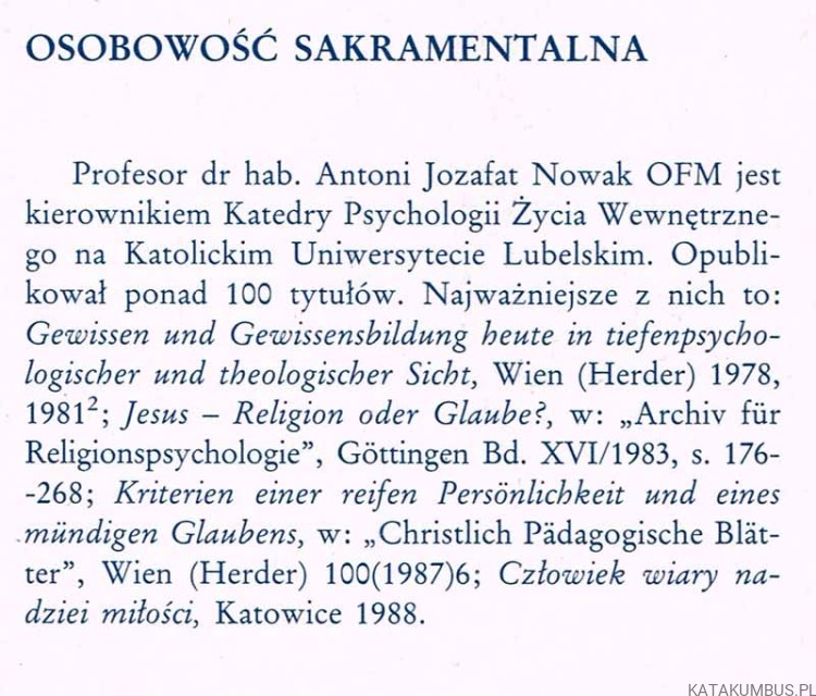 Osobowość sakramentalna. ANTONI J. NOWAK OFM