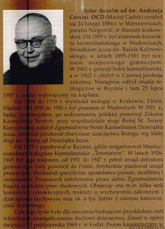 Matka Bożego Dzieciątka i dzieci Bożych. OJCIEC ANZELM OD ŚW. CORSINI OCD