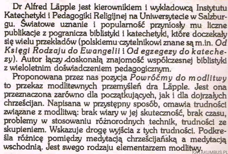 Powróćmy do modlitwy. ALFRED LAPPLE