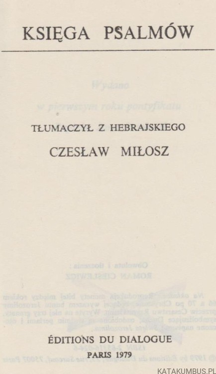 Księga psalmów. tł. CZESŁAW MIŁOSZ