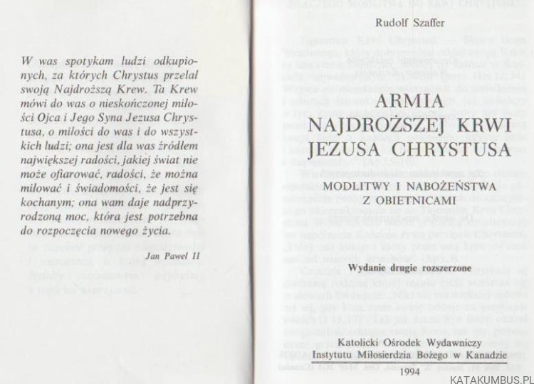 Armia Najdroższej Krwi Jezusa Chrystusa. RUDOLF SZAFFER