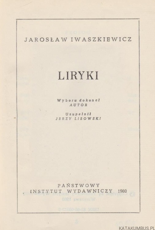 Liryki. JAROSŁAW IWASZKIEWICZ