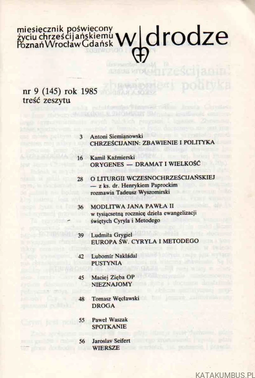 Miesięcznik W Drodze. nr 9(145) rok 1985