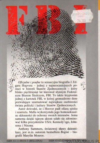 Oficjalne i poufne kulisy życia J. Edgara Hoovera. ANTHONY SUMMERS