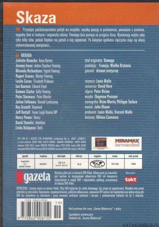 Skaza (płyta DVD). reż. LOUIS MALLE
