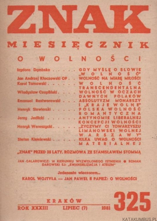 Znak. Miesięcznik o wolności. lipiec(7) 1981 nr 325