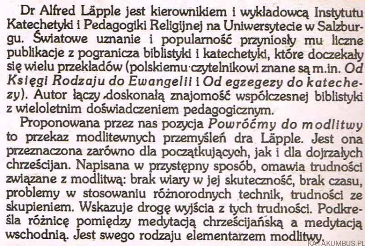 Powróćmy do modlitwy. ALFRED LAPPLE