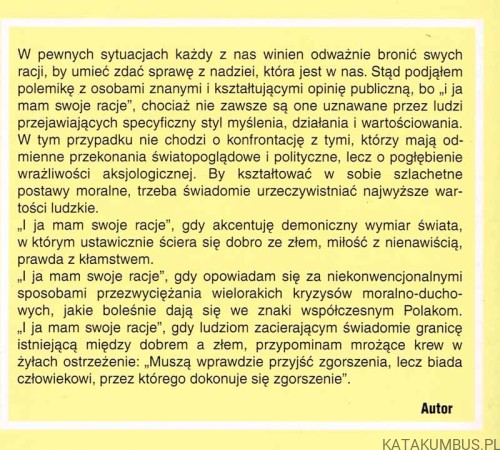 I ja mam swoje racje. ks. HENRYK ŁUCZAK
