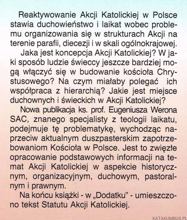 Jak zakładać Akcję Katolicką. Statut. EUGENIUSZ WERON SAC