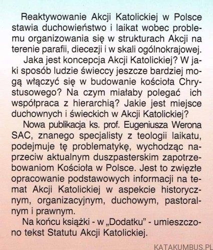 Jak zakładać Akcję Katolicką. Statut. EUGENIUSZ WERON SAC