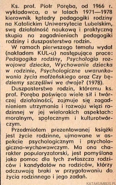 Psychologiczne uwarunkowania życia rodzinnego. PIOTR PORĘBA