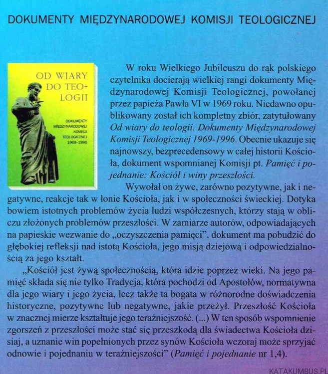 Pamięć i pojednanie. Kościół i winy przeszłości. DOKUMENT MIĘDZYNARODOWEJ KOMISJI TEOLOGICZNEJ 2000