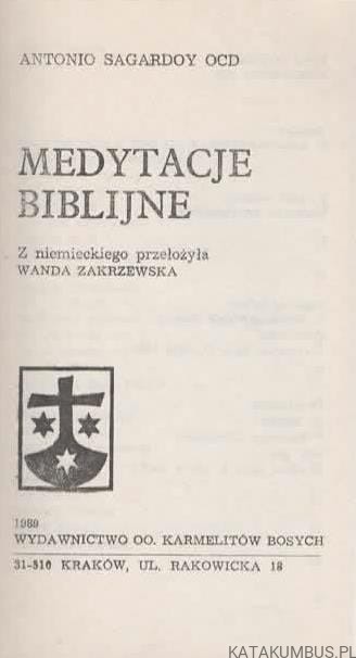 Medytacje biblijne. ANTONIO SAGARDOY OCD 2