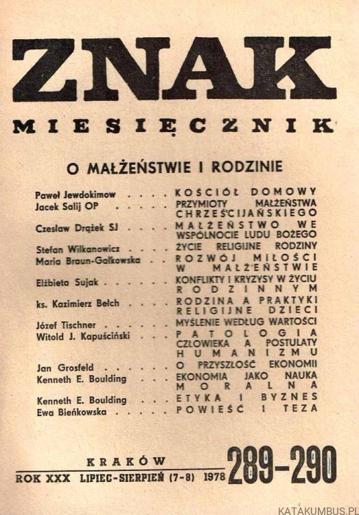 O małżeństwie i rodzinie. ZNAK 289-290, lipiec-sierpień (7-8) 1978