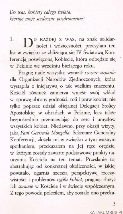 List Ojca świętego Jana Pawła II do kobiet. JAN PAWEŁ II