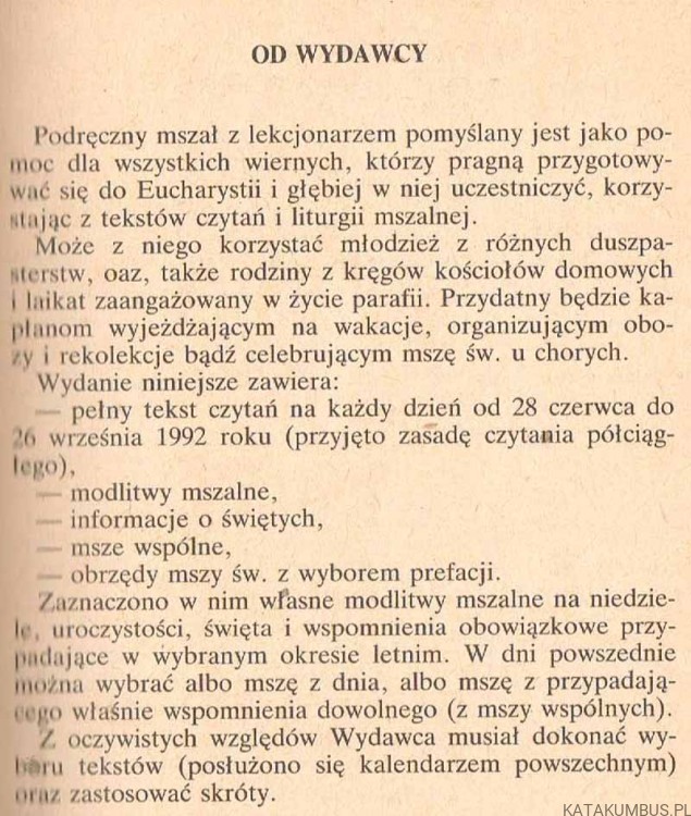 Podręczny Mszał z lekcjonarzem na okres letni