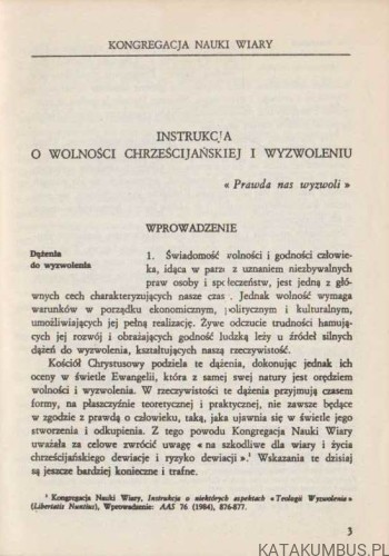 Instrukcja o Chrześcijańskiej wolności i wyzwoleniu. KONGREGACJA NAUKI WIARY