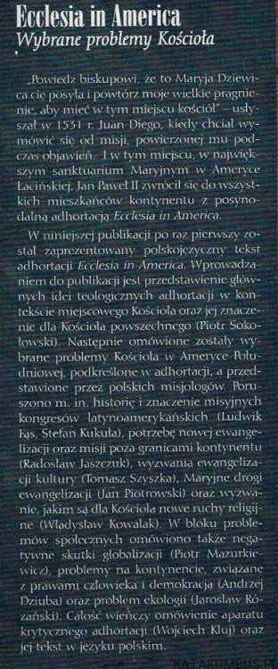 Ecclesia in America - Wybrane problemy kościoła