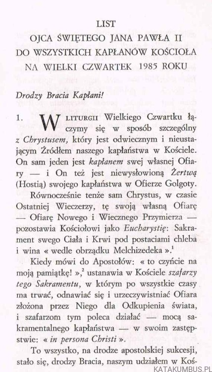 List Ojca Świętego Jana Pawła II do wszystkich kapłanów Kościoła na Wielki Czwartek 1985 r.