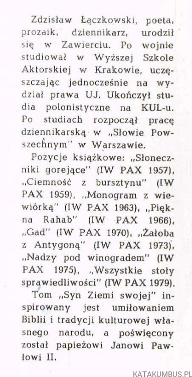 Syn ziemi swojej. ZDZISŁAW ŁĄCZKOWSKI
