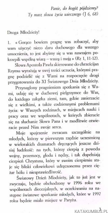 Orędzie do młodych całego świata z okazji XI Światowego Dnia Młodzieży. JAN PAWEŁ II