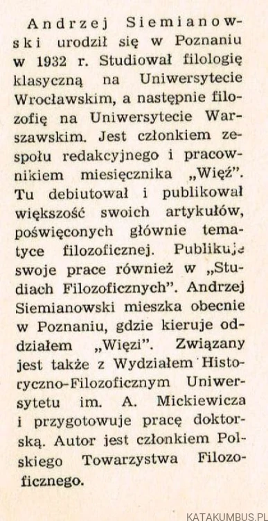 Pytanie, wątpienie, wybór. ANDRZEJ SIEMIANOWSKI