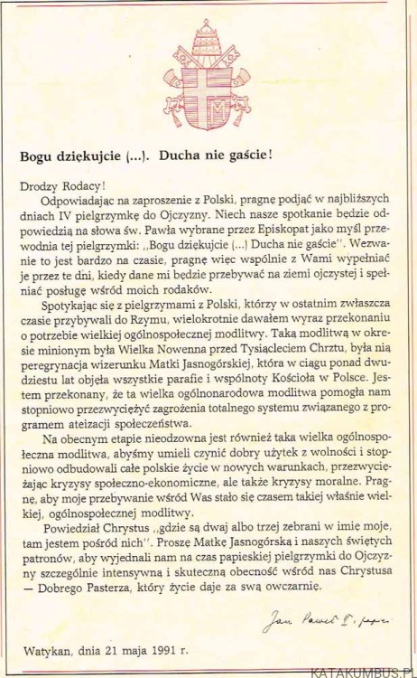 Ducha nie gaście Jan Paweł II w Polsce 1 – 9 czerwca 1991