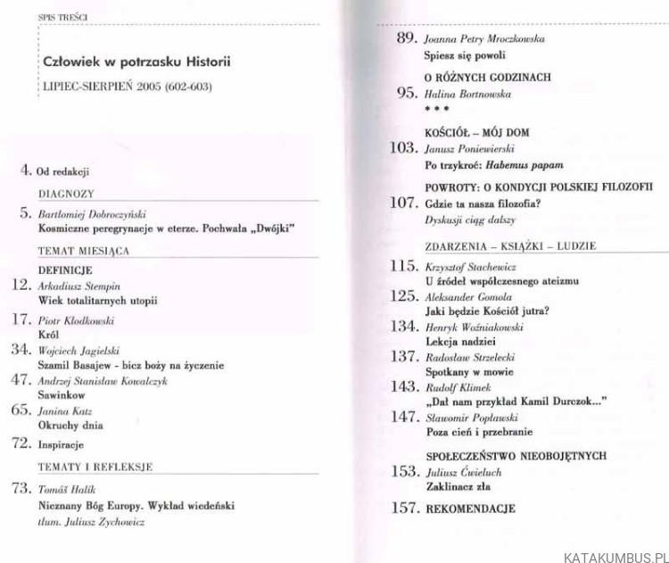 Człowiek w potrzasku historii. ZNAK nr 602 - 603 (7-8) 2005. PRACA ZBIOROWA