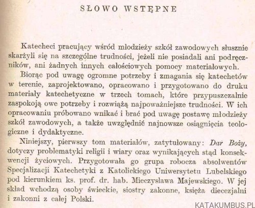 Dar Boży. Materiały do katechizacji młodzieży do szkół zawodowych. KS. MIECZYSŁAW MAJEWSKI