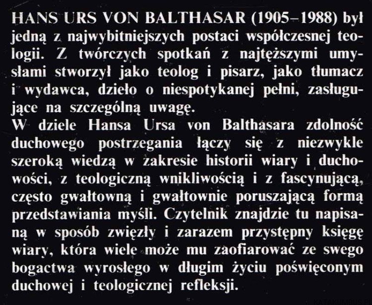 W pełni wiary. HANS URS VON BALTHASAR