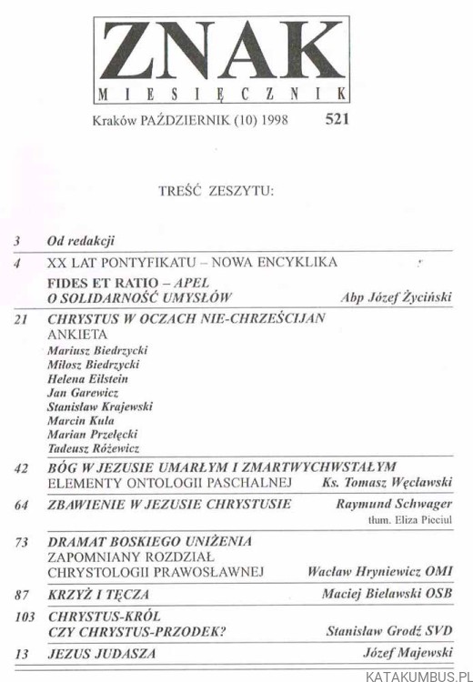 Chrystus współczesnych. Znak, październik (10) 1998