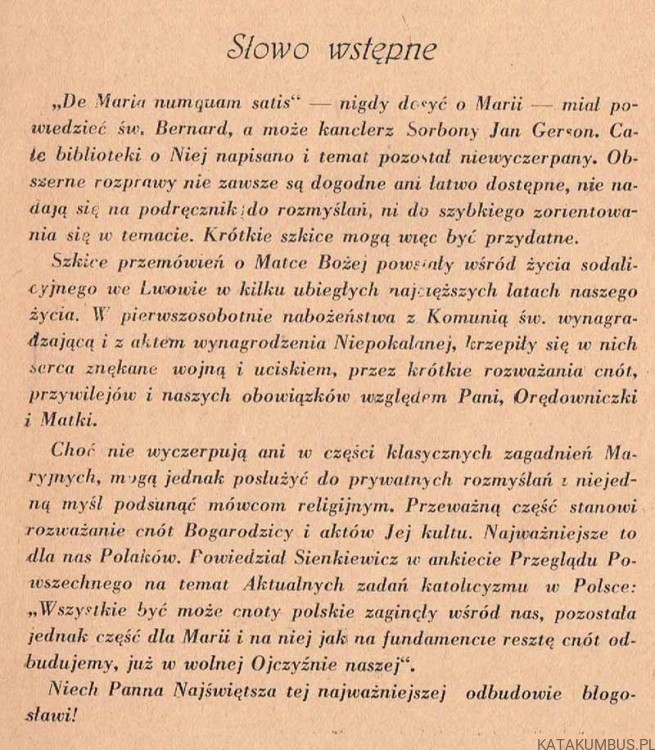 Szkice przemówień o Matce Bożej. KS. JAN DORADA T. J.