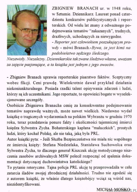 Tajemnica Śmierci księdza Zycha. ZBIGNIEW BRANACH