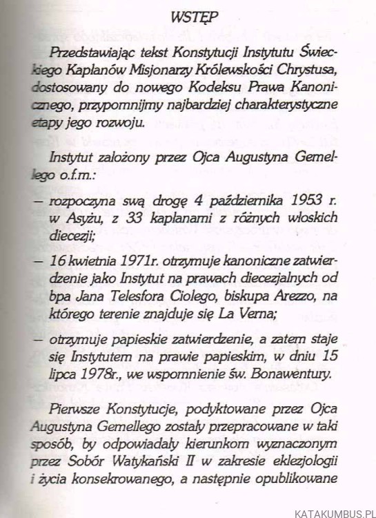Konstytucje Instytut Świeckich Kapłanów Misjonarzy Królewskości Chrystusa / Instytut świecki KMKC