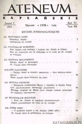 Studia Jozefologiczne Etudes Josephologiques. Ateneum Kapłańskie Nr 414