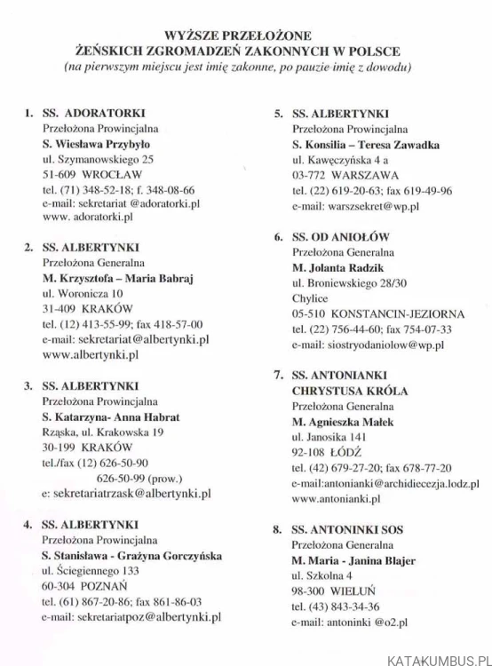 Sekretariat Wyższych Przełożonych Instytutów Zakonnych w Polsce wrzesień 2011