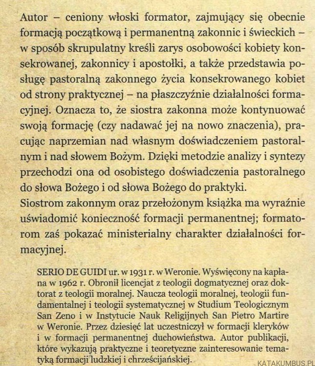 Życie konsekrowane kobiet. Posługa i świadectwo. SERIO DE GUIDI
