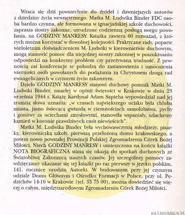 Godziny manresy / M. M. Ludwika Binder FDC