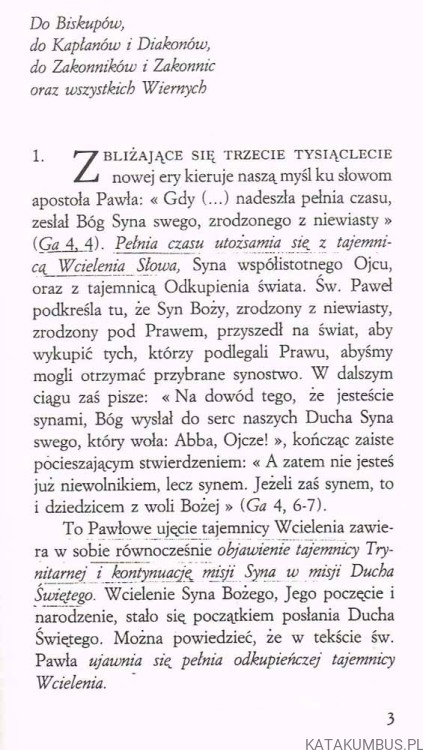 List Apostolski Tertio Millennio Adveniente / Jan Paweł II