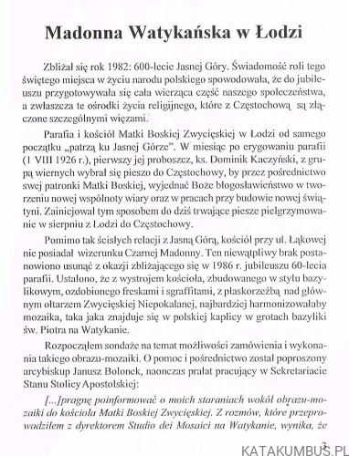 Madonna Watykańska w Łodzi. Ks. BOGDAN DZIWOSZ