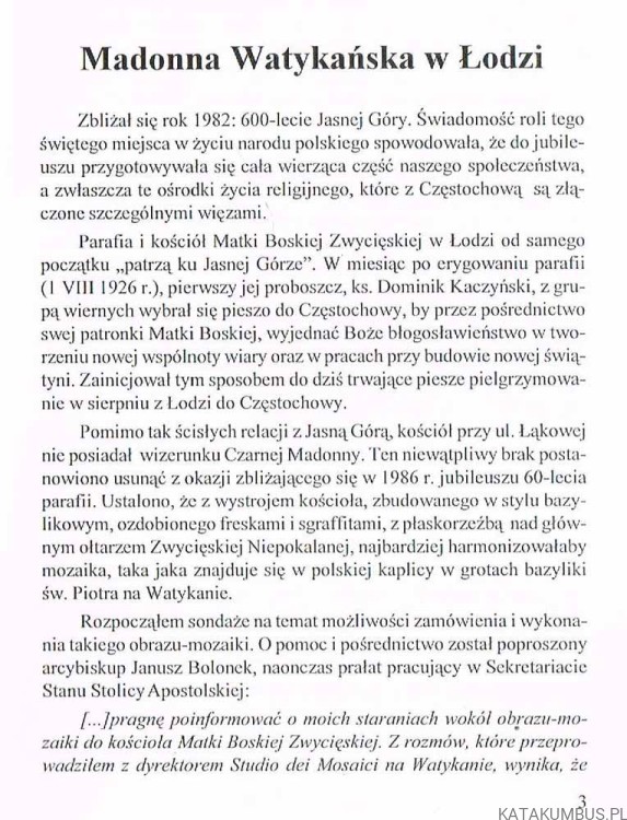 Madonna Watykańska w Łodzi. Ks. BOGDAN DZIWOSZ