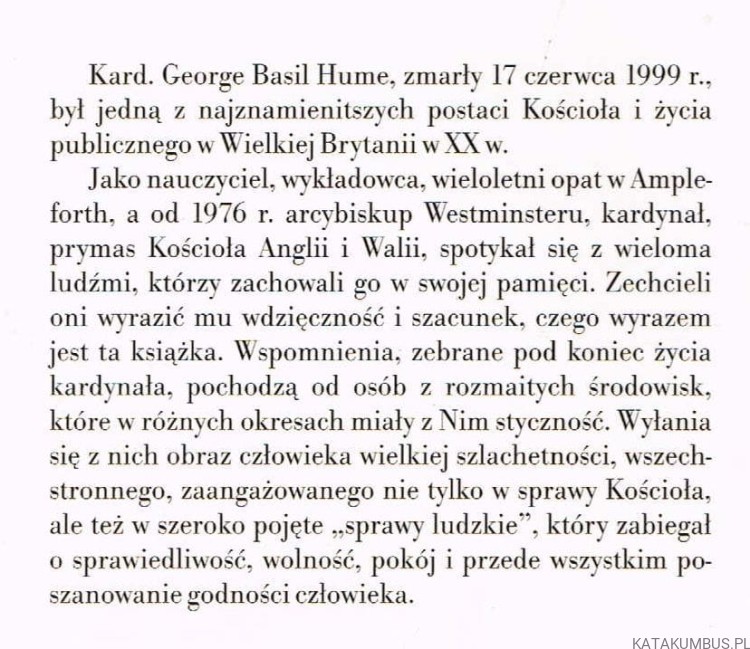 Basil Hume w oczach przyjaciół. Red. BOGNA PASZKIEWICZ