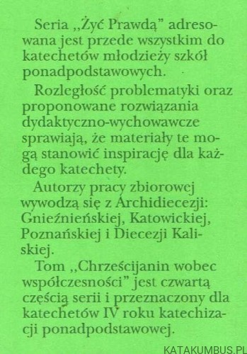 Chrześcijanin wobec współczesności. RED. Ks. JAN SZPET