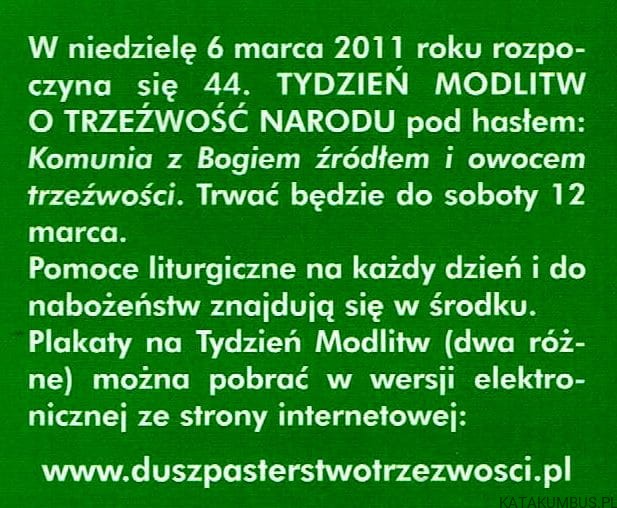 Komunia z Bogiem źródłem i owocem trzeźwości. Vademecum duszpasterstwa trzeźwości 2011. Red. O. OSKAR JÓZEF PUSZKIEWICZ