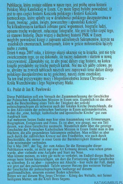Dzieje polskojęzycznego duszpasterstwa w Essen. Opr. LEONARD PASZEK