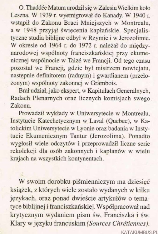 Duchowość św. Franciszka z Asyżu a nasze problemy współczesne. THADDEE MATURA OFM