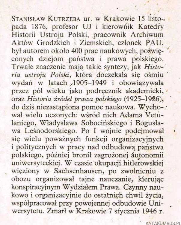 Polska Odrodzona. STANISŁAW KUTRZEBA